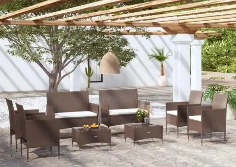 Set mobilier de grădină cu perne, 8 piese, maro, poliratan - 1/5