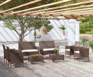 vidaXL Set mobilier de grădină cu perne, 8 piese, maro, poliratan