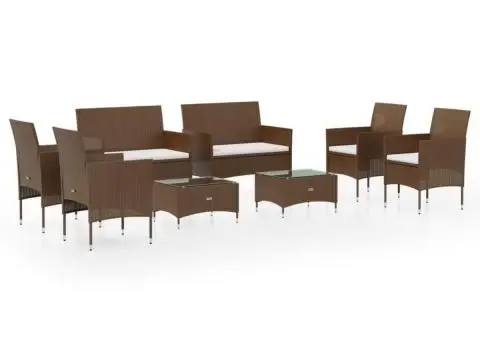 Set mobilier de grădină cu perne, 8 piese, maro, poliratan - 2/5