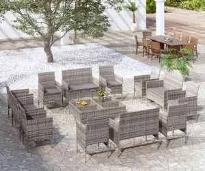 vidaXL Set mobilier de grădină cu perne, 16 piese, gri, poliratan