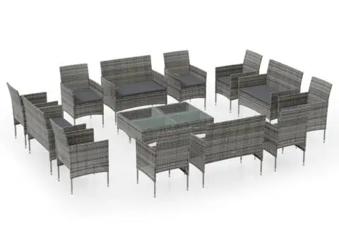 Set mobilier de grădină cu perne, 16 piese, gri, poliratan - 2/5