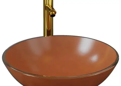 Chiuvetă baie, robinet și scurgere tip push, maro sticlă călită - 2/5