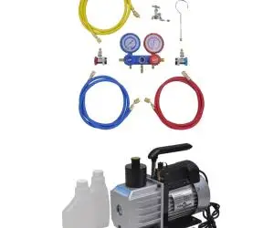 vidaXL Pompă de vid 50 L/min cu set de manometre cu 2 căi în set scule