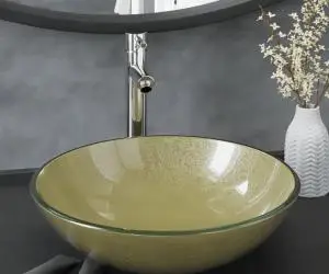 vidaXL Chiuvetă baie, robinet și scurgere tip push auriu sticlă călită