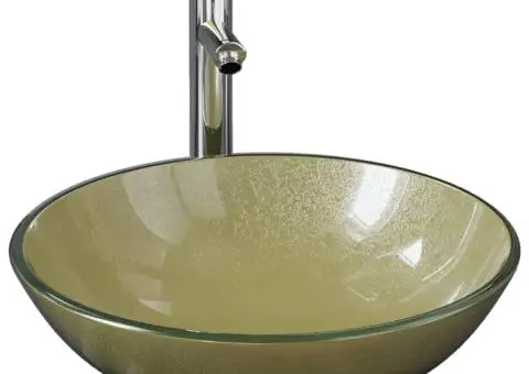 Chiuvetă baie, robinet și scurgere tip push auriu sticlă călită - 2/5