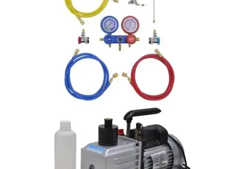 Pompă de vid 100 L/min cu set manometru cu 2 căi în set scule - 1/5