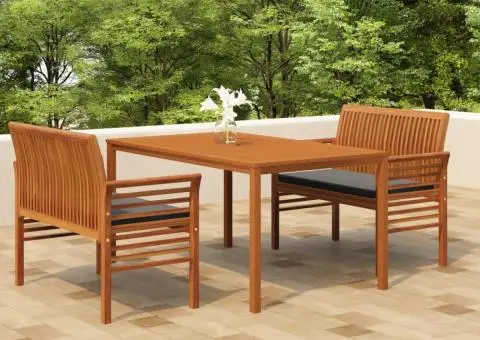 Set mobilier de exterior cu perne, 3 piese, lemn masiv acacia - 1/5