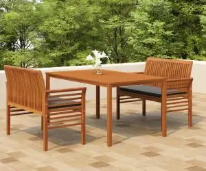 vidaXL Set mobilier de exterior cu perne, 3 piese, lemn masiv acacia