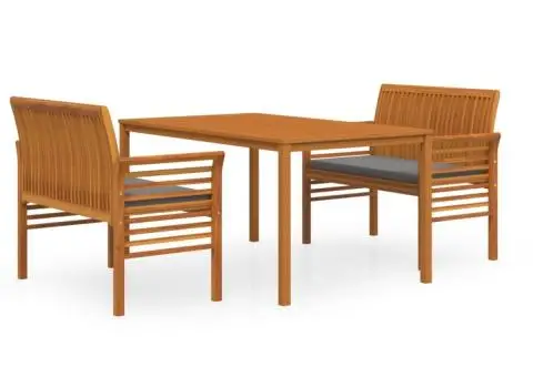 Set mobilier de exterior cu perne, 3 piese, lemn masiv acacia - 2/5