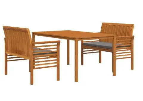 Set mobilier de exterior cu perne, 3 piese, lemn masiv acacia - 3/5