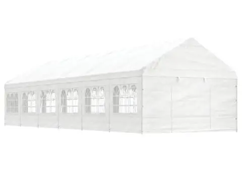 Foișor cu acoperiș, alb, 13,38x4,08x3,22 m, polietilenă - 1/5