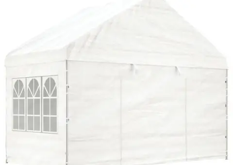 Foișor cu acoperiș, alb, 13,38x4,08x3,22 m, polietilenă - 3/5