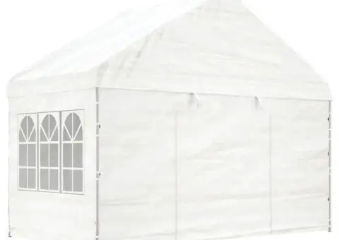 Foișor cu acoperiș, alb, 17,84x4,08x3,22 m, polietilenă - 3/5