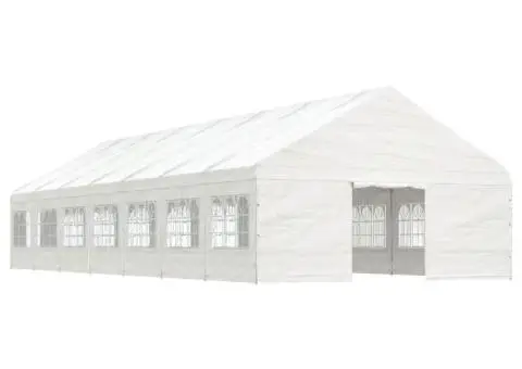 Foișor cu acoperiș, alb, 15,61x5,88x3,75 m, polietilenă - 2/5