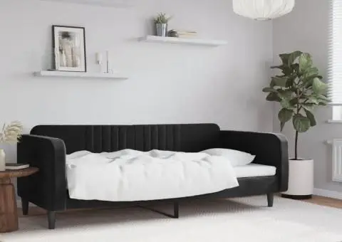 Pat de zi, negru, 90x190 cm, catifea - 1/5