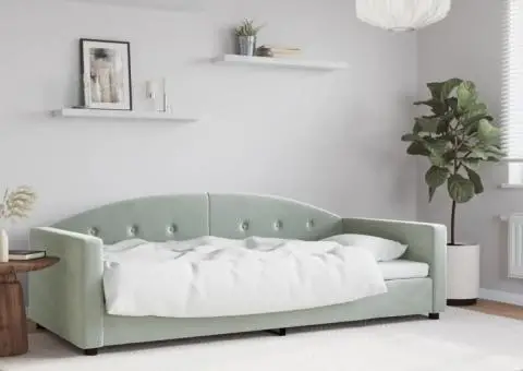 Cadru de pat, gri deschis, 90x200 cm, catifea - 1/5