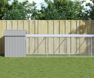 vidaXL Coteț pui cu incintă gri deschis 117x609x123 cm oțel galvanizat