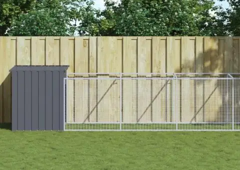 Cușcă câine cu țarc antracit 110x1017x110 cm oțel galvanizat - 1/5