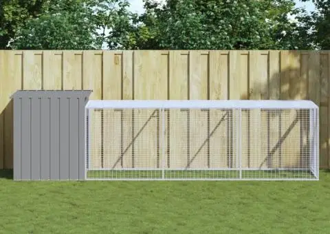 Coteț pui cu incintă gri deschis 110x405x110 cm oțel galvanizat - 1/5