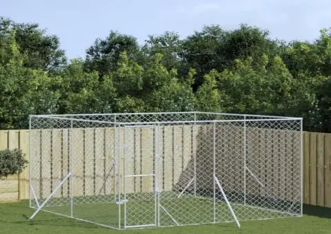 Padoc de exterior pentru câini argintiu 4x4x2 m oțel galvanizat - 1/4