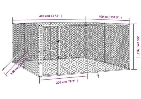 Padoc de exterior pentru câini argintiu 4x4x2 m oțel galvanizat - 4/4