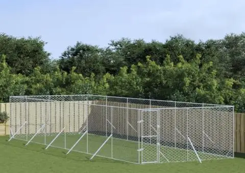 Padoc de exterior pentru câini argintiu 4x12x2m oțel galvanizat - 1/4