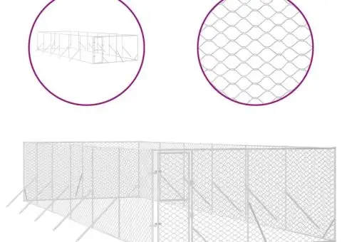 Padoc de exterior pentru câini argintiu 4x12x2m oțel galvanizat - 2/4