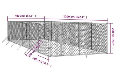 Padoc de exterior pentru câini argintiu 4x12x2m oțel galvanizat - 4/4