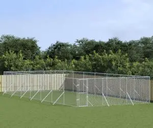 vidaXL Padoc de exterior pentru câini argintiu 6x14x2m oțel galvanizat