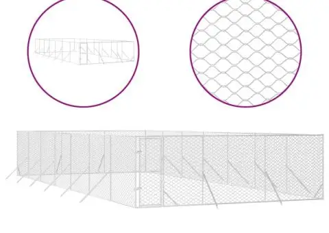 Padoc de exterior pentru câini argintiu 6x14x2m oțel galvanizat - 2/4