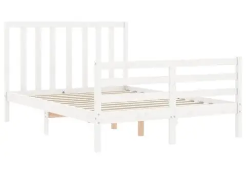 Cadru de pat cu tăblie, dublu, alb, lemn masiv - 5/5