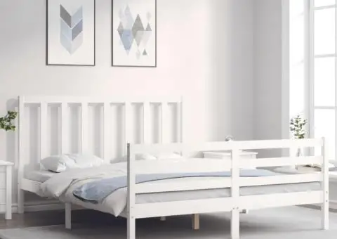 Cadru de pat fără saltea, alb, 160x200 cm, lemn masiv pin - 1/5