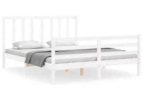 Cadru de pat fără saltea, alb, 160x200 cm, lemn masiv pin - 2/5
