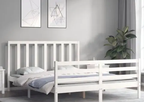 Cadru de pat fără saltea, alb, 160x200 cm, lemn masiv pin - 3/5