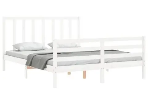 Cadru de pat fără saltea, alb, 160x200 cm, lemn masiv pin - 4/5