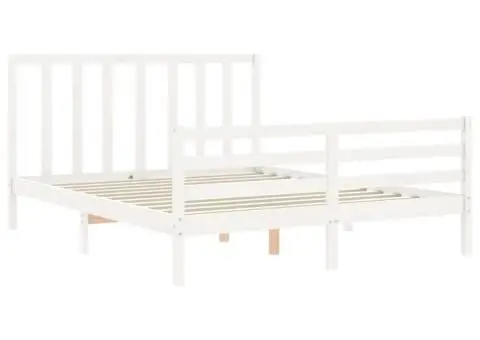 Cadru de pat fără saltea, alb, 160x200 cm, lemn masiv pin - 5/5