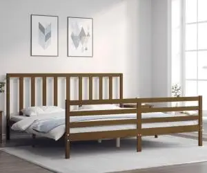 vidaXL Cadru pat cu tăblie, maro miere, 200x200 cm, lemn masiv