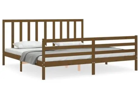 Cadru pat cu tăblie, maro miere, 200x200 cm, lemn masiv - 2/5