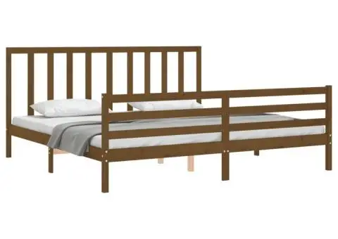 Cadru pat cu tăblie, maro miere, 200x200 cm, lemn masiv - 4/5