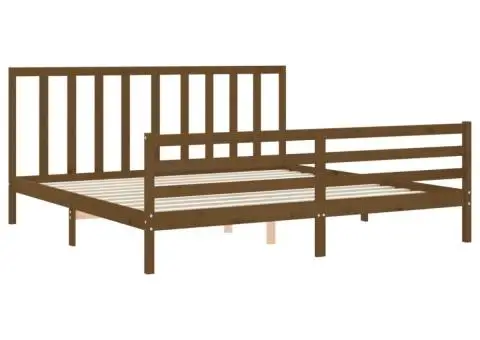Cadru pat cu tăblie, maro miere, 200x200 cm, lemn masiv - 5/5