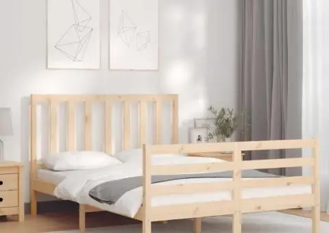 Cadru de pat fără saltea, 140x200 cm, lemn masiv pin - 3/5