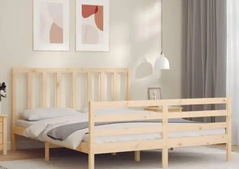 Cadru de pat cu tăblie, king size, lemn masiv - 1/5