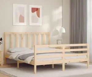 vidaXL Cadru de pat cu tăblie, king size, lemn masiv
