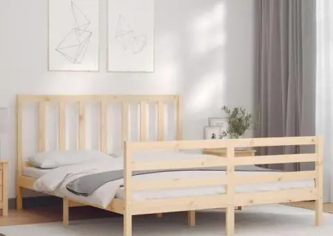 Cadru de pat cu tăblie, king size, lemn masiv - 3/5