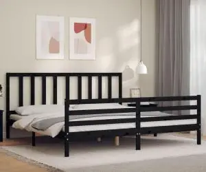 vidaXL Cadru pat cu tăblie 200x200 cm, negru, lemn masiv