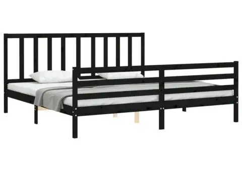 Cadru pat cu tăblie 200x200 cm, negru, lemn masiv - 4/5