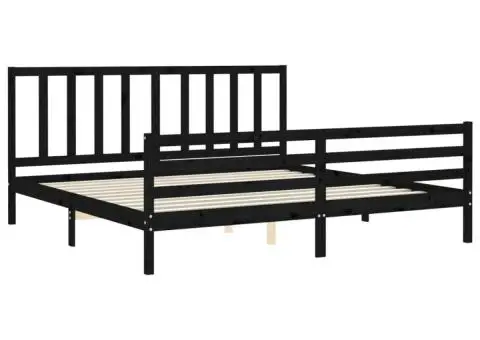 Cadru pat cu tăblie 200x200 cm, negru, lemn masiv - 5/5