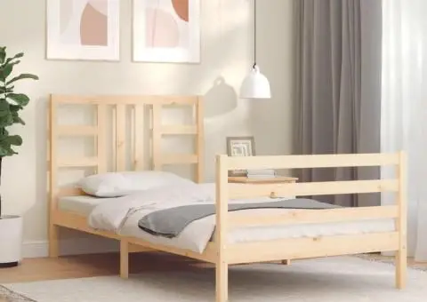 Cadru pat fără saltea, 100x200 cm, lemn masiv pin - 1/5