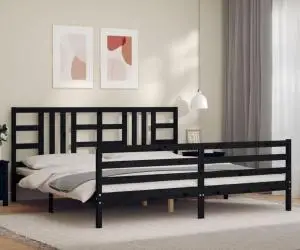 vidaXL Cadru pat cu tăblie 200x200 cm, negru, lemn masiv