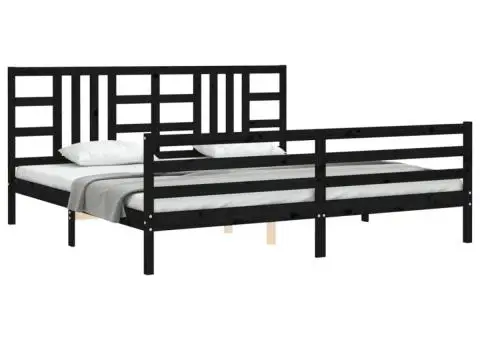 Cadru pat cu tăblie 200x200 cm, negru, lemn masiv - 4/5